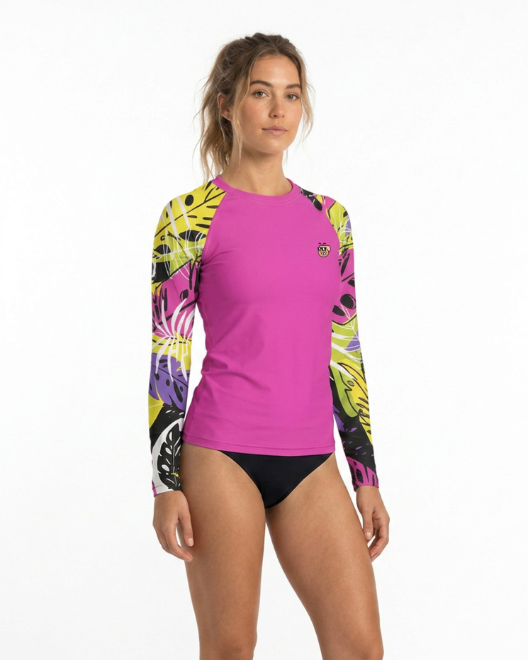 Uzun Kollu Bol Kesim Kadın Rashguard Desenli